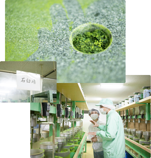 Matcha tea has a vivid green shade. A color like jeweled jade! Only 400 grams can be produced each day. This is very delicate work!