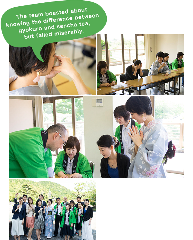 The team boasted about knowing the difference between gyokuro and sencha tea, but failed miserably. At the back of the stage lurked this familiar bird! It was ready to doze off at any instant...